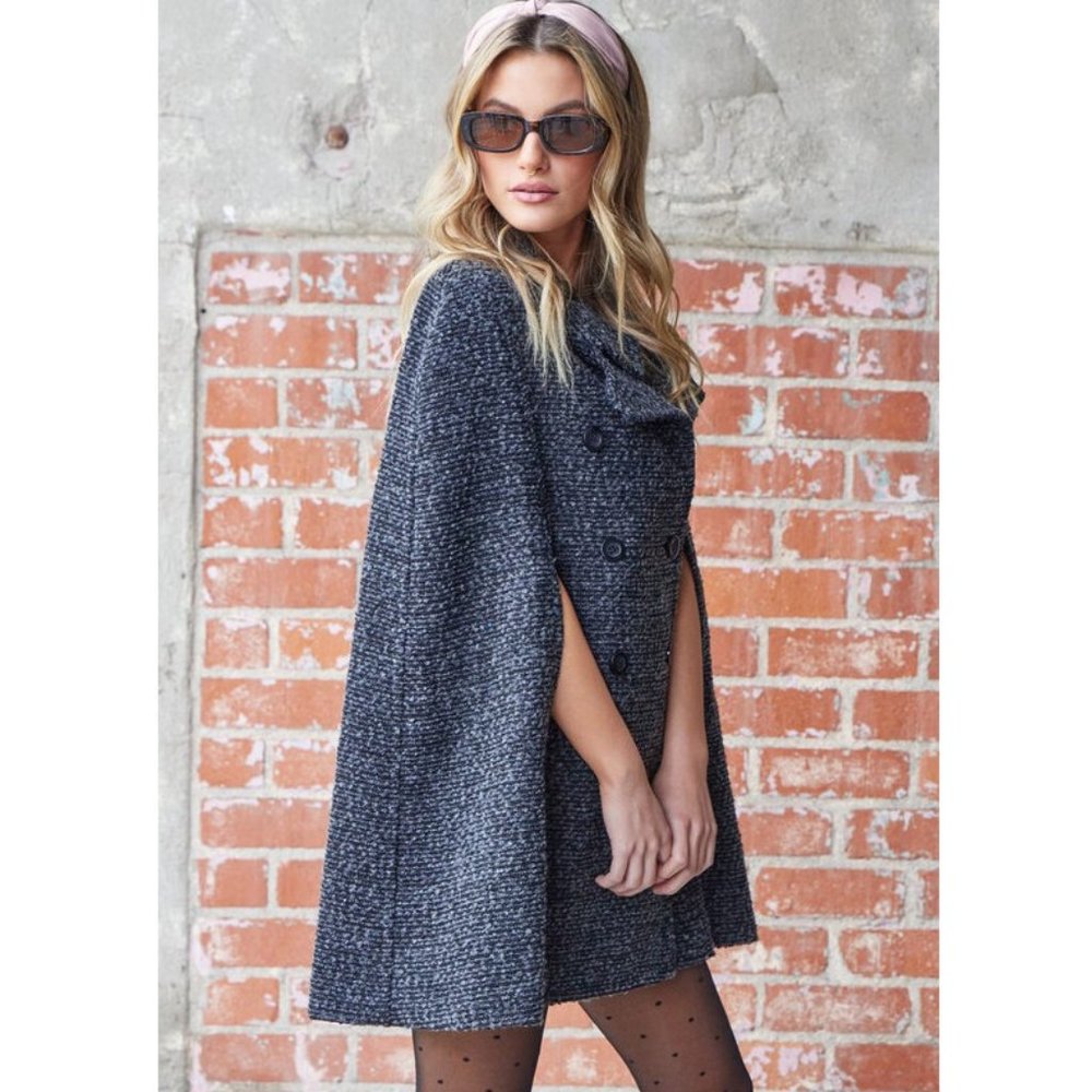 Charcoal Gray Swing Cape Coat Jacket Outerwear - Picture 3 of 5